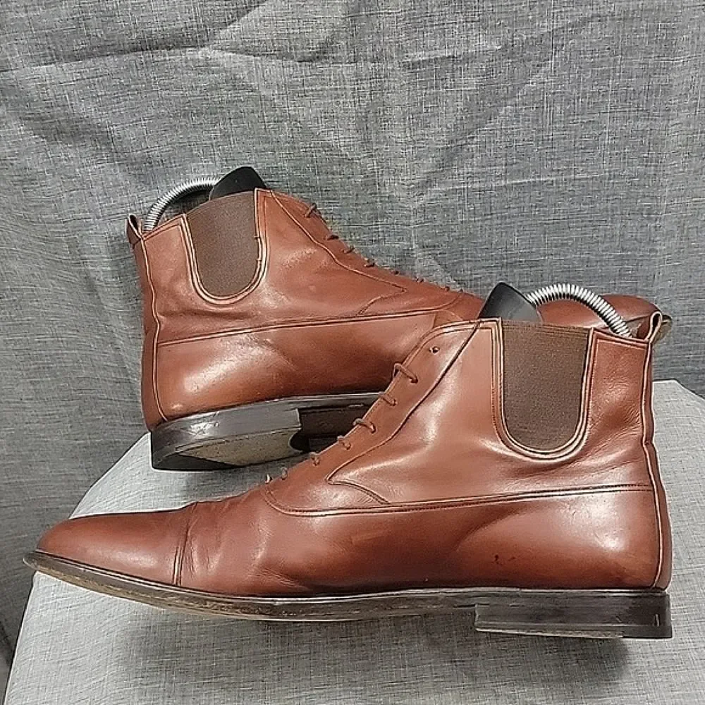 Mezlan Camden Cognac Brown Leather Chelsea Ankle Boots Lace-Up Men's SZ 14M